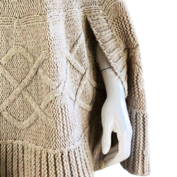 NWOT Luxury Italy Cocogio Taupe Cable Knit Cowl Neck Pullover Poncho Sweater - Picture 6 of 9